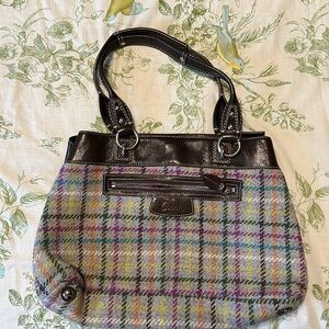 Coach Penelope Tattersall Plaid Wool Tweed Leather Handbag Purse F1071-F15456